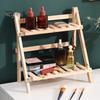 Wooden Desktop Storage Rack Double Layer Foldable Design Smooth Edge Burr Free Decorative Plant Stand Display Shelf
