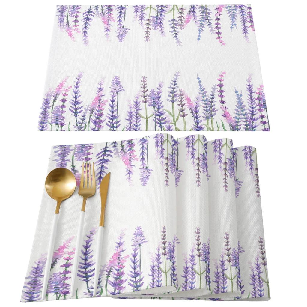 1PC Table Mats Purple Lavender Printed Linen   Kitchen Accessories Home Party Decorative Placemats