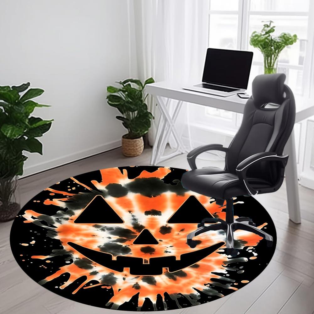 1pc Halloween Pumpkin Face Chair Carpet for Office, Round Non Slip Durable Large Size Office Carpet, Suitable for Office