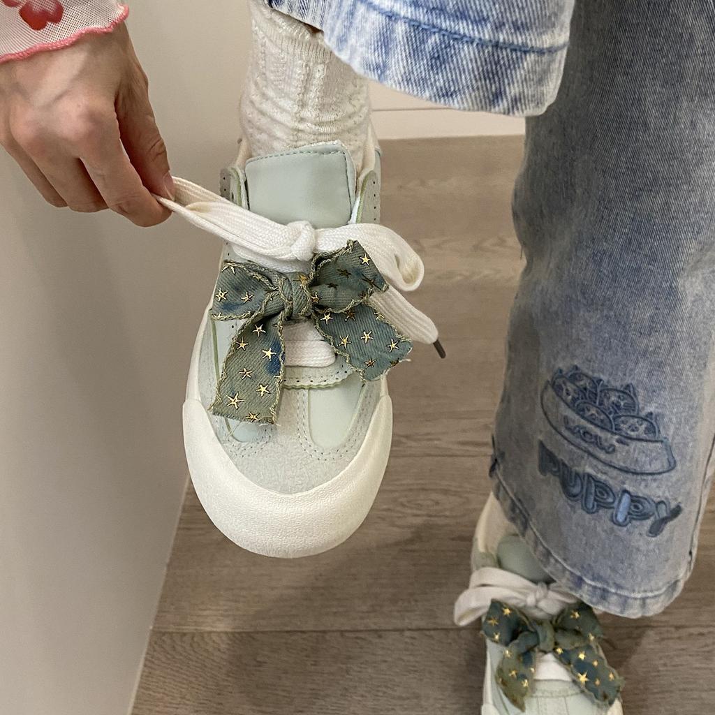 Explosive change niche original bow mint green canvas shoes women's new summer platform versatile casual shoes
