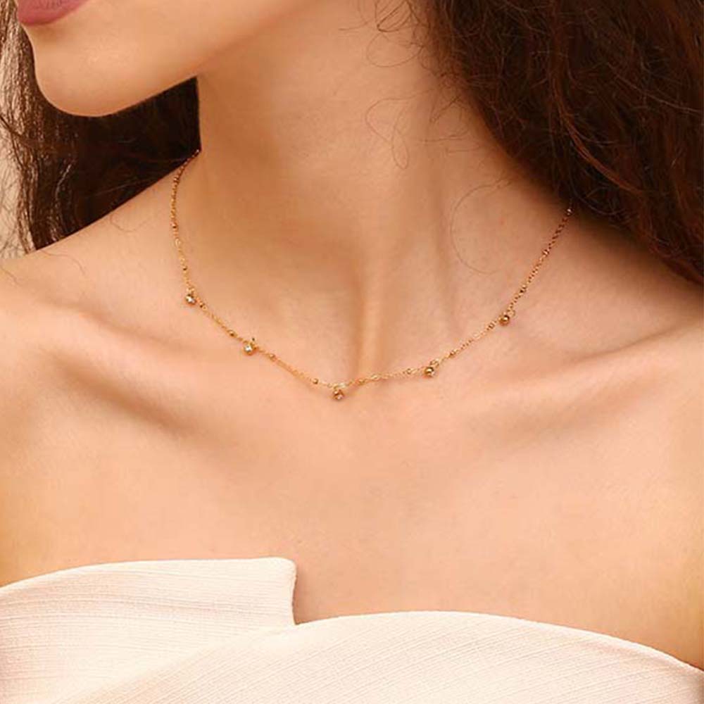MamacitaSlay Elegant Clear Green Round Zircon Thin Chain Clavicle Necklace Stainless Steel Jewelry Women's Jewelry On The Neck