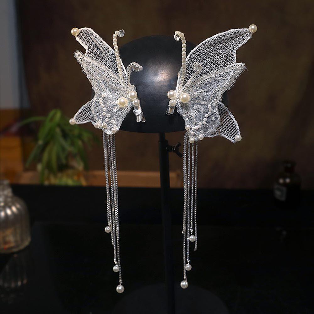 Large Butterfly Mesh Ponytail Clip Pearl Barrettes Duckbill Clips Korean Hairpins Women Hair Clips
