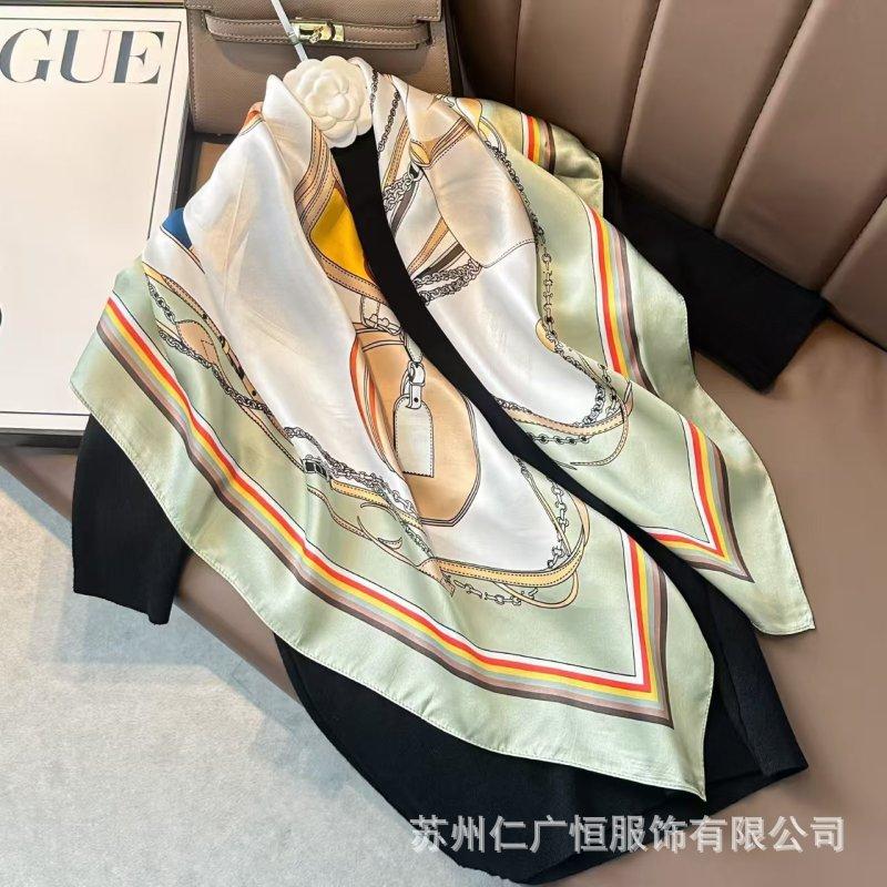 91Cm silk scarf women's 111% mulberry silk large nautical square scarf shawl, simple and generous European and American retro silk scarf