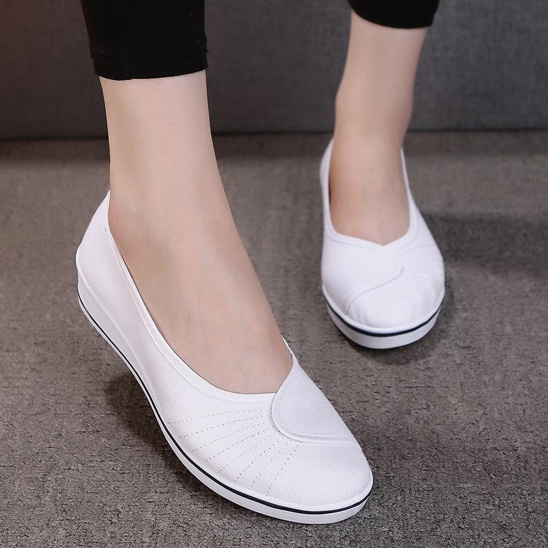 Women's Wedge Heel Nursing Shoes - Old Beijing Cloth Beautician Work Shoes with Inner Heightening and Tendon Sole