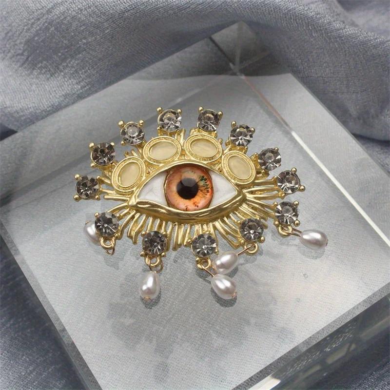 

Стразовая женская брошь-значок в стиле барокко, с искусственным жемчугом, дизайн «Дьявольский глаз», красивая, высококлассная, оригинальная, роскошная, преувеличенная