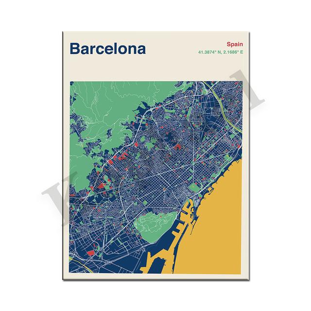 Barcelona. Seville. Bilbao. Madrid. Almeria. Spain City Color Map. Wall Art. Poster