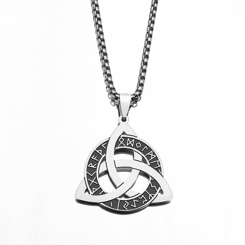 Vintage Norse Rune Titanium Steel Pendant Unisex Celtic Knotwork Necklace