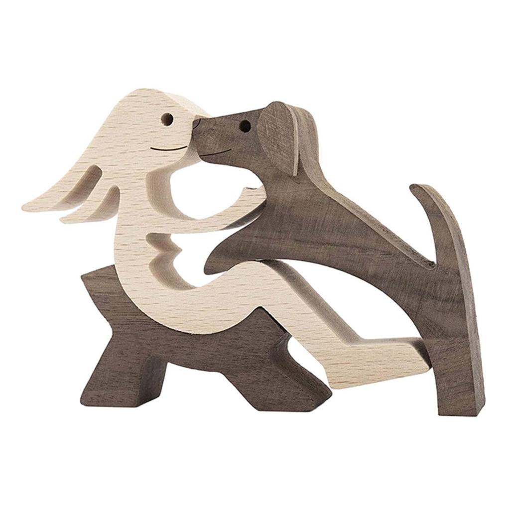 Sitting Woman and Dog Unique Gift Animal Sculptures Collection Wood Carved Collectible Figurines Tabletop Desk Shelf Decor