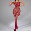 Sex clothes sling neck burgundy jacquard perspective mesh clothes hip-wrapped onesie
