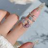 Niche Design Blue Love Zircon Fishtail Open Ring Light Luxury High Sense Pink Star Crescent Ring Woman