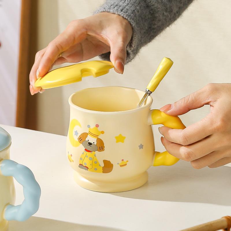 Cartoon Animal Mug Cute Ceramic Breakfast Cup with Lid Spoon Children Cute Fun Household Drinking Cup Souvenir Gift Cup