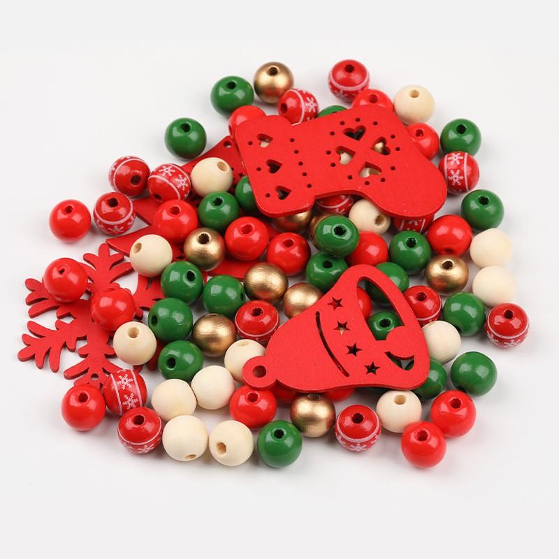 Wooden Bead Christmas Tree Ornament DIY Kit With Tassel Natural Wood200pcs 12 Slices Hemp Cord