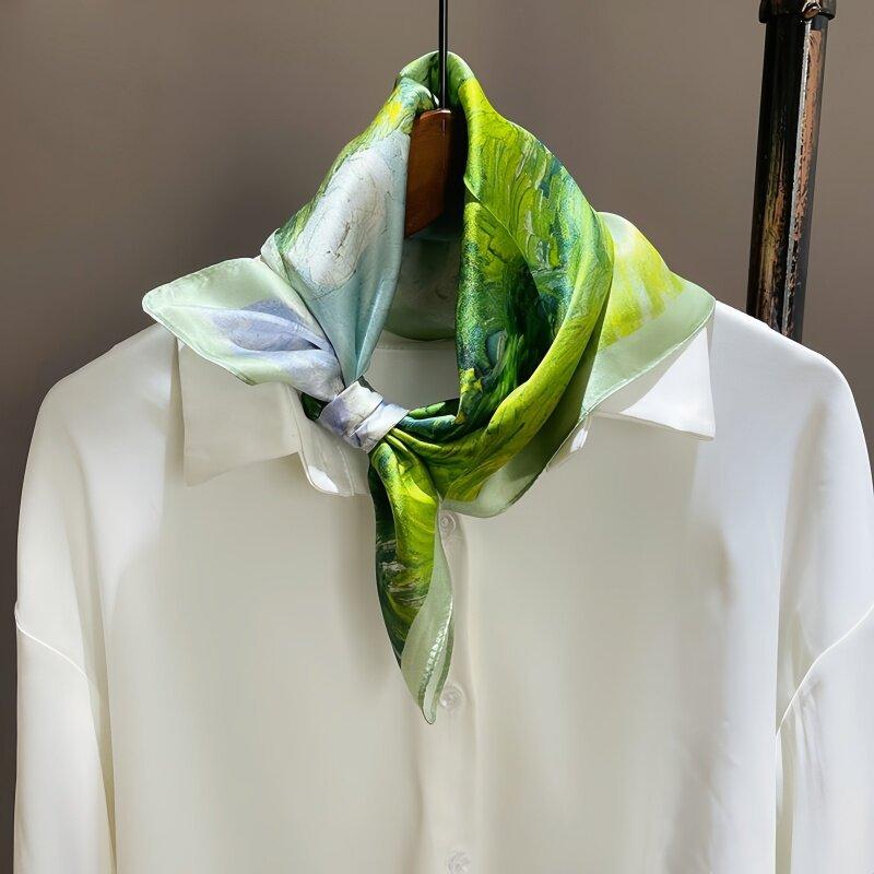 French retro printed silk scarf women's summer thin decorative bag head scarf high-end strap tube top breathable square scarf
