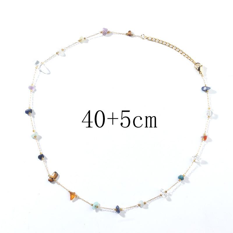 Elegant Retro Colorful Natural Stone Necklace with Gold-Plated Chain