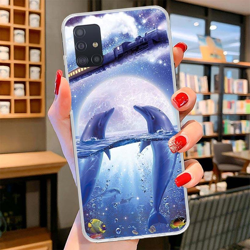 Ocean Animal Cute Dolphin Cover Phone Case For Samsung Galaxy A12 A22 A32 A52 A72 A02S Phone Case Note 20 Ultra 10 S10 Plus A51
