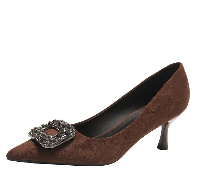 High Quality Suede Women High Heel Shoes Fashion Comfort Pointed Toe Thin Heel Shallow Mouth Shoes Party Dress Ladies Pumps Shoe