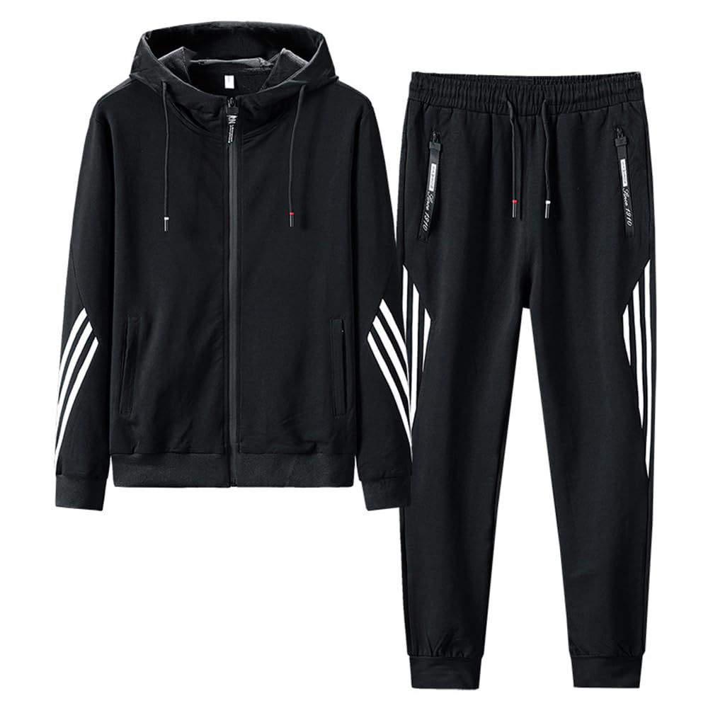 Hyjkl Hooded Tracksuit Plus and Stylish for and Size 2XL Men's Set, Size, Breathable, Quick-Drying, Spring, Autumn, Winter, Black,
