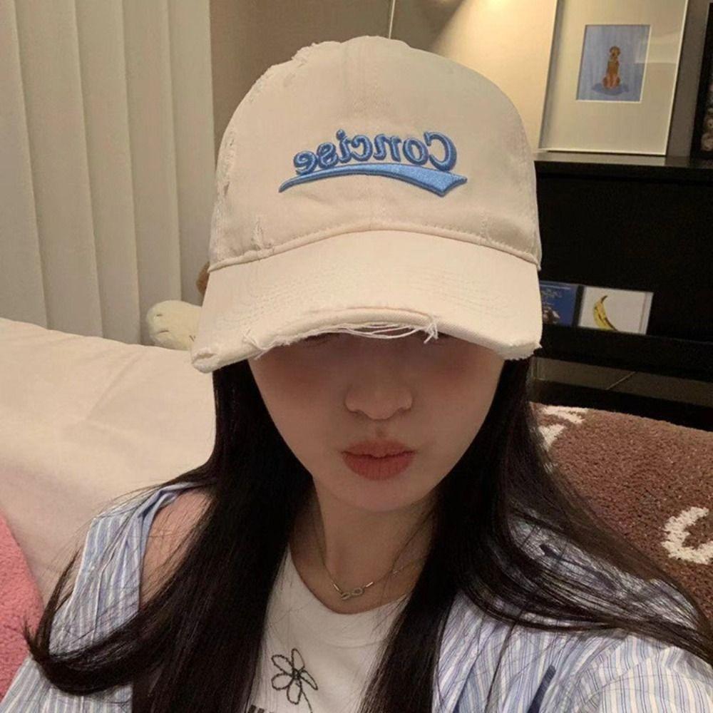 Cotton Holes Peaked Cap Embroidery Snapback Cap Solid Color Letter Baseball Hat  Teenagers