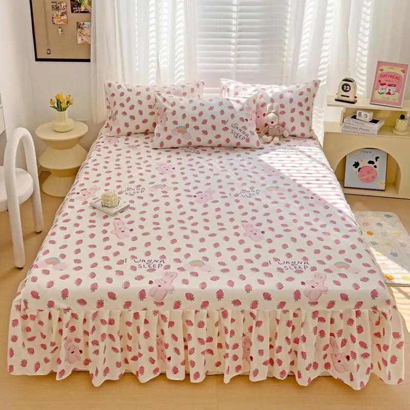 Printed Cotton Bed Skirt Three Piece Set All Season Universal Ruffle Edge Single Bed Cover Soft Comfortable Bedding Bedspread