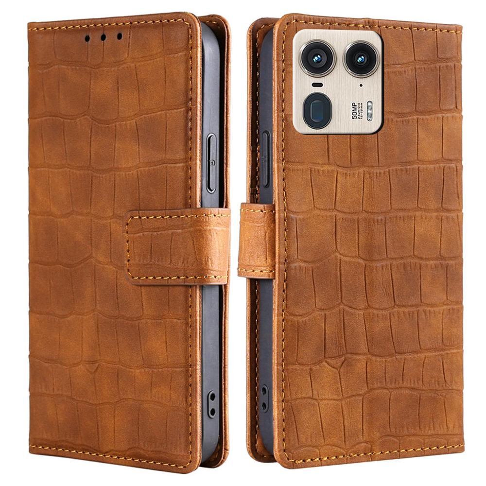 

For Motorola Moto X50 Ultra 5G/Edge 50 Ultra 5G Case Crocodile Texture PU Leather Phone Cover Brown