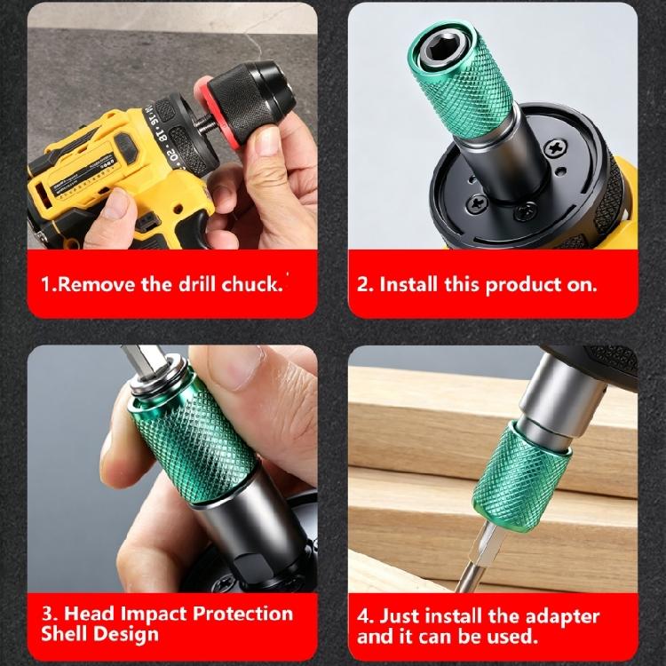 Metal Drill Bit Conversion Head with Knurled Sleeve for Household Repairs, Assembly Work and General Tool Use Daily