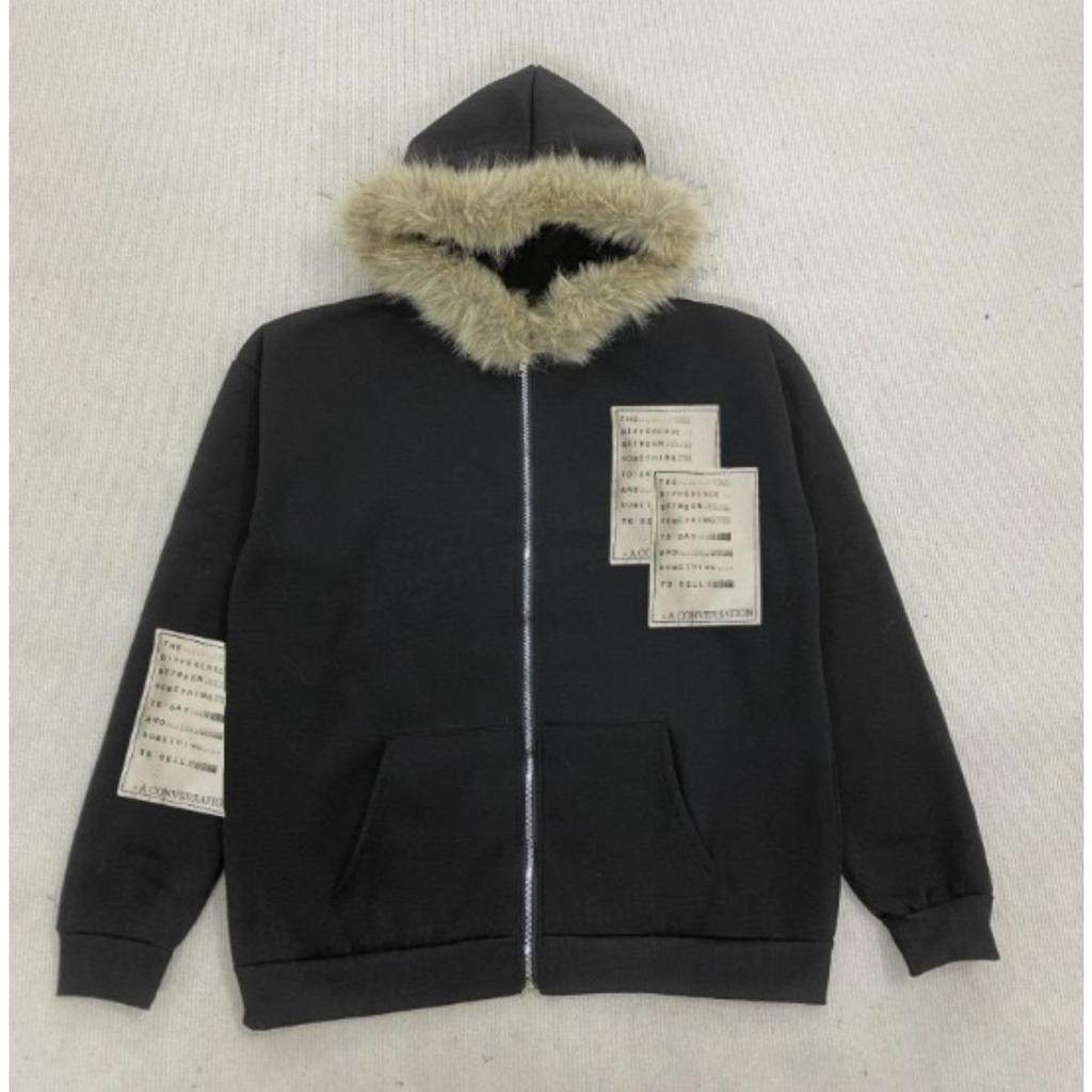 STREETRICH Fur Collar Cardigan Zipper Hooded Jacket Autumn and Winter Punk Hip-hop Rock Dark Style Rock Fashion All-match Y2K Retro Jacket