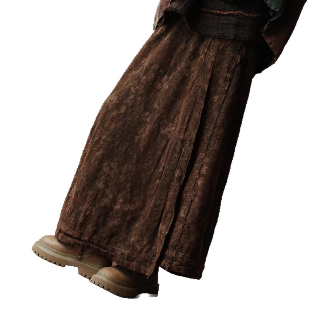 Retro květinová bavlněná zavinovací sukně Color Block v barvě kávy