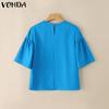 VONDA Summer Women Crew Neck Flare Sleeve Solid Color Casual Blouse