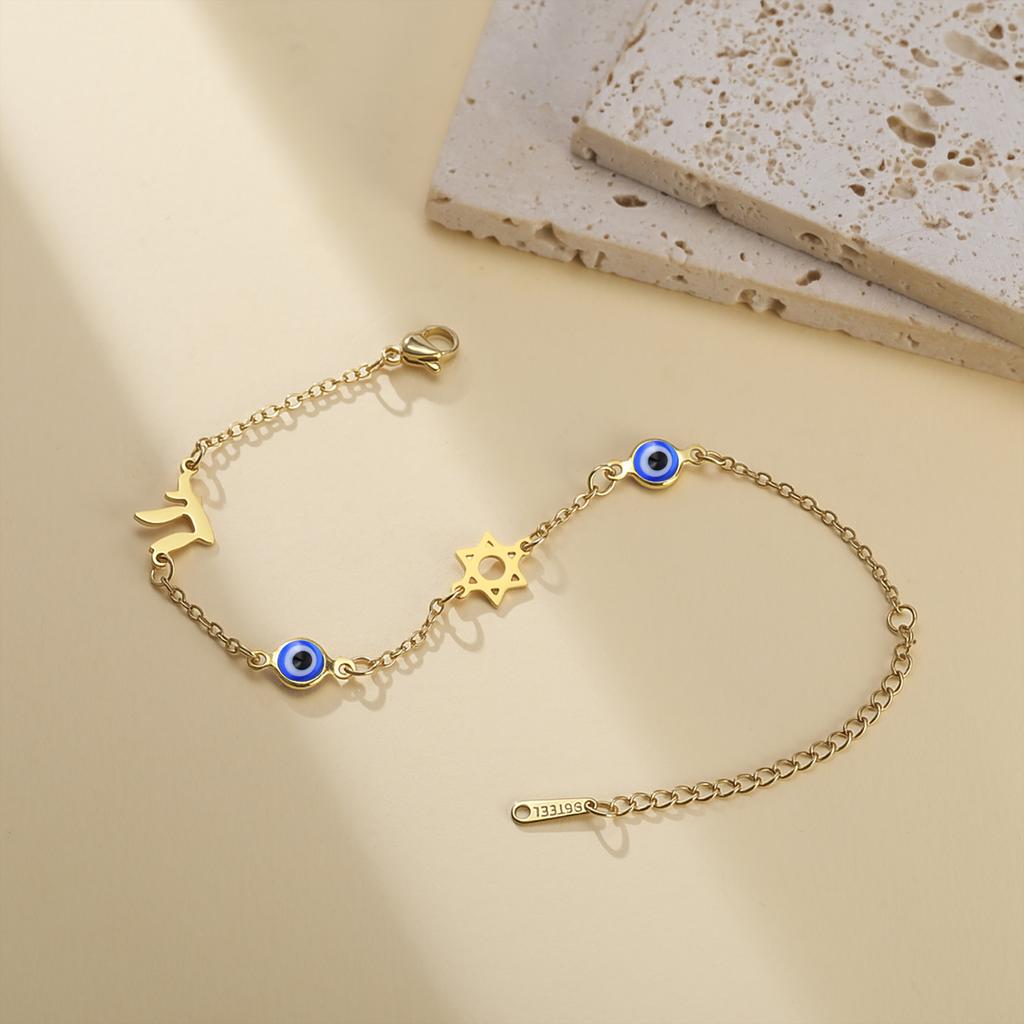 Unift Evil Eye Bracelet for Women Men Stainless Steel Star of David Bracelet Fashion Metal Chai Pendant Bracelet Amulet Jewelry