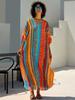 EDOLYNSA 2024 Bohemian Colorful Printed Free Kaftan Mrs Roper Long Dress Summer Vacation Beach Swimsuit Cover Up Cozy Homewear Robe Q1690