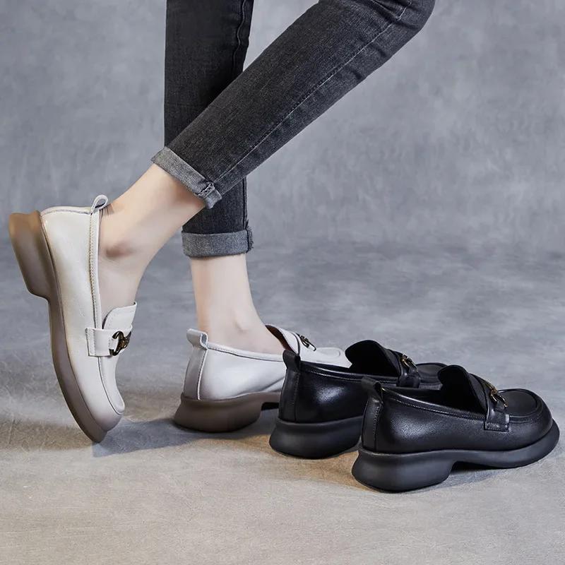 Fashion 2024 New 5cm Cow Natural Genuine Leather Summer Sandals Fashion Mary Jane Chunky Heels Platform Wedge Round Toe  Women Shoes