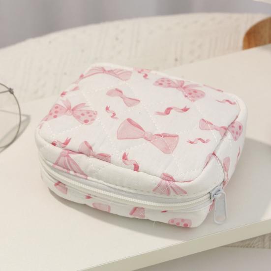 Cute Small Makeup Pouch Bow/Floral Quilted Cosmetic Organizer for Travel Daily Puffy Cotton Toiletry Pencil Purse with Zipper for Women Girls