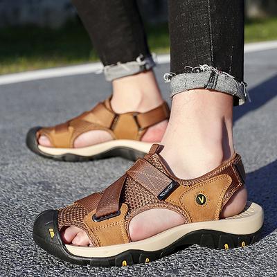 Summer Outdoor Leather Sandals Men's Lightweight Non-Slip Platform Sports Leisure Pump Soft Bottom Sandals Wading Beach Shoes