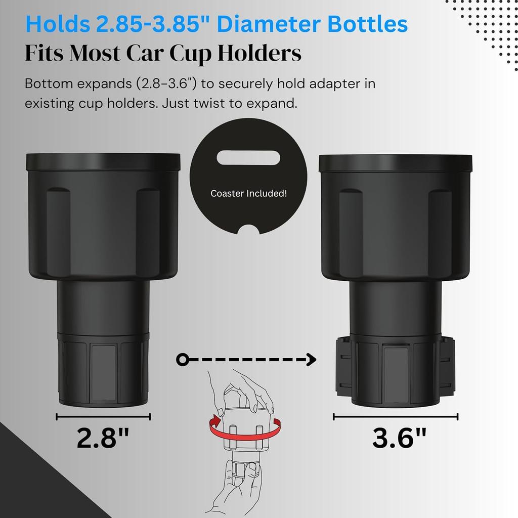 Car Cup Holder Extender, Adjustable Expandable Insert Extender, Car Adapter for Accommodating Water Cup Holders