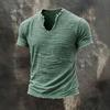 2026 Solid-color Men's Retro Cotton-Linen Mustache Edge Special V-Neck Short-Sleeve T-Shirt