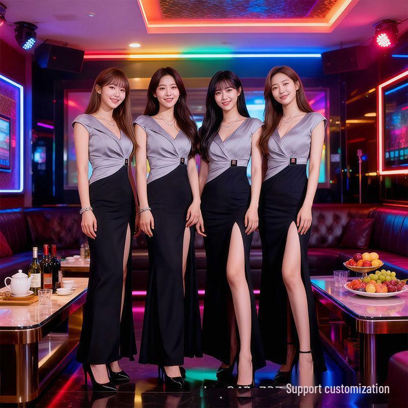 Slim-Fit Hip-Hugging Sexy Evening Gown for Nightclub XXL серый