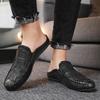Fashion leather Mens Half Slippers Breathable Mens Casual Shoes Outdoor Men Loafers Lazy Shoes Flats Comfortable Male Sneakers