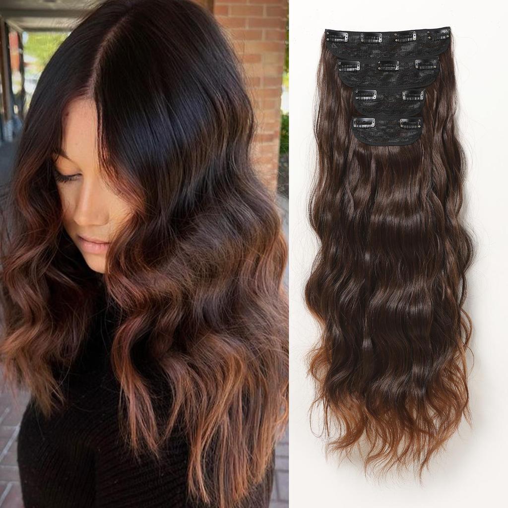 Synthetic Hairpieces 4PCS Clip In Hair Extensions Natural Soft Hair for Women Girls 22inch Daily Use