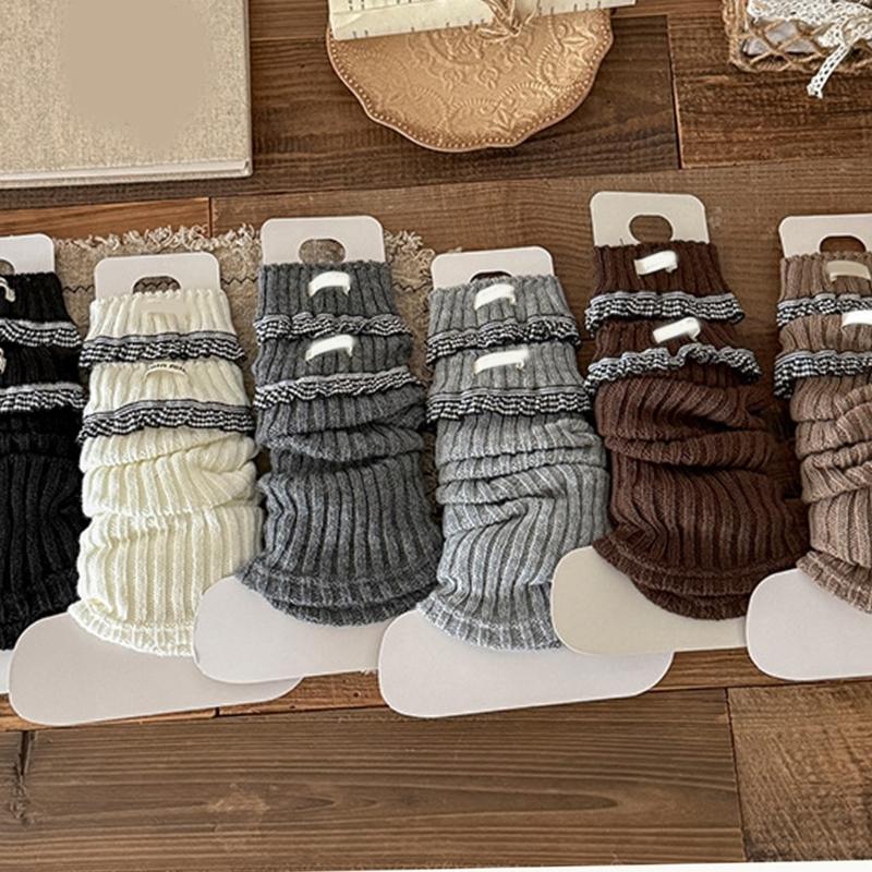 Elastic Sweet Style Leg Sleeves Warm Calf Length Socks For Girls Ruffled Design Fashionable Winter Accessories