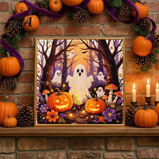 Halloween Faux Pearl Art Kits for Adults Kit, Witch Ghost Painting DIY Seasonal Projects Families Spooky Pumpkin Diamond Craft Set Adults, Handmade