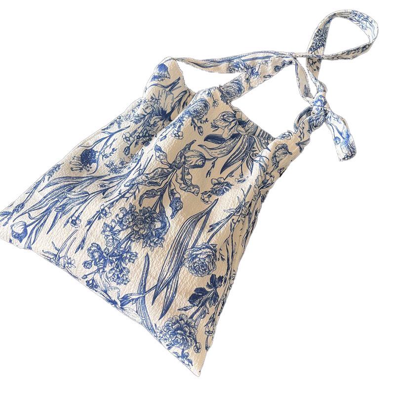

2024 Ретро китайская фарфоровая сине-белая цветочная сумка через плечо - повседневный дизайн из тонкой ткани для женщин 45*34*34