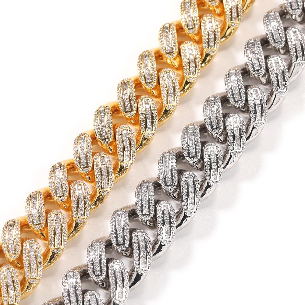 New 18mm Geometric Zircon Hip Hop Fashion Miami Cuban Chain Necklace Iced Rapper Long Cuban Link Chain Jewelry Pictured&7inche(17.78cm) серебряный