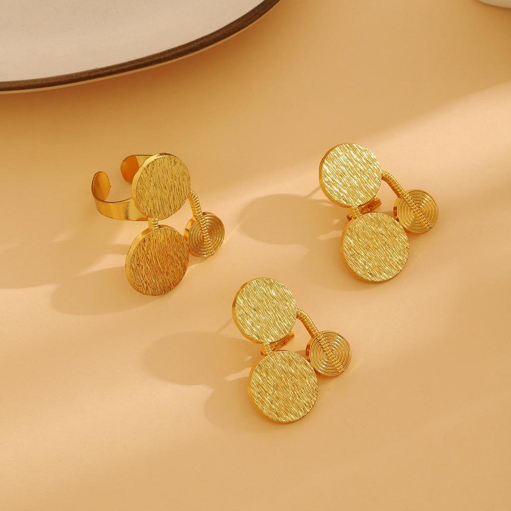 Exaggerated Geometric Metal Earrings: Irregular Fan-Shaped & Round Hollow Design (2-Piece Set)