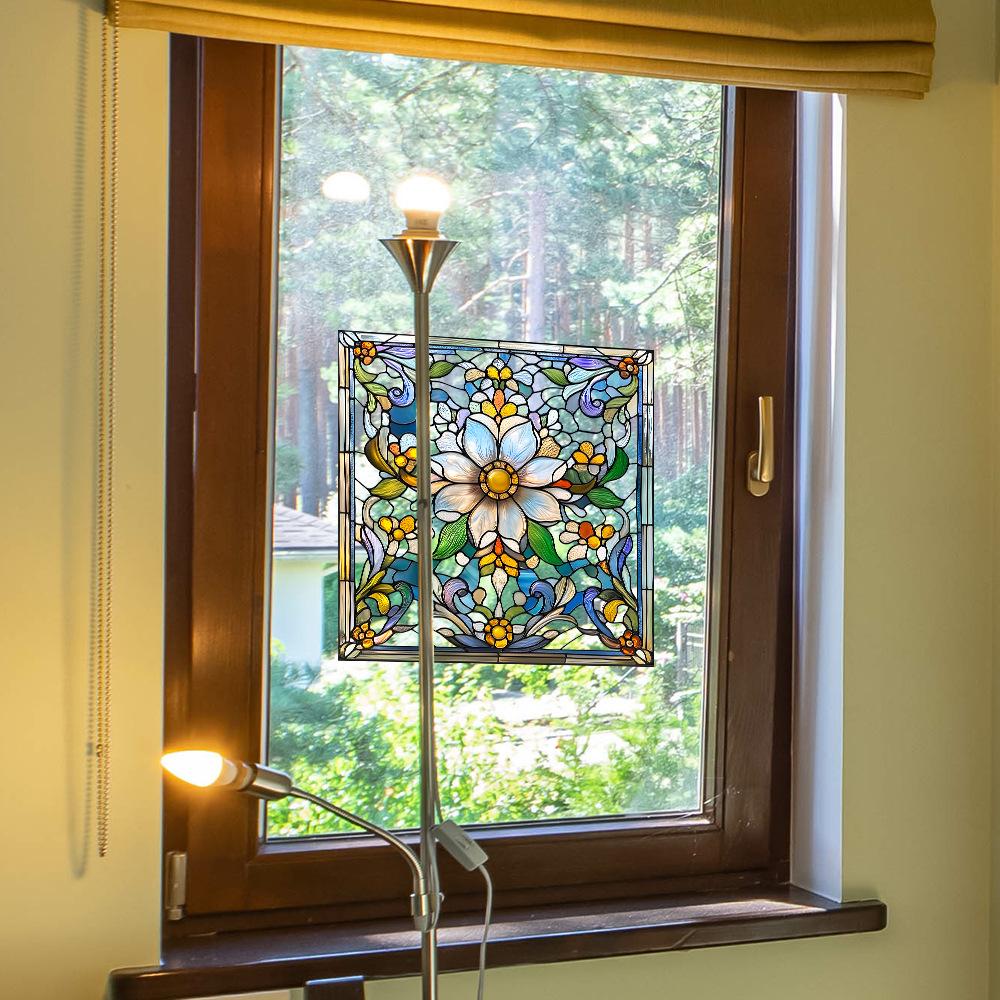 Retro Flower Balcony Glass Window Beautification and Decoration Static Electricity Window Stickers