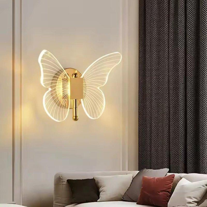 1PC Crystal Wall Lamp LED Wall Light Indoor Sconce Modern Butterfly Acrylic Three Color Dimmable Living Room Bedroom Bedside Decor