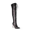 Fashion Women's New Fashionable Nightclub Style Pointed High Heel Large Sequin Lace up Boots High Leg Over Knee Long Boots
