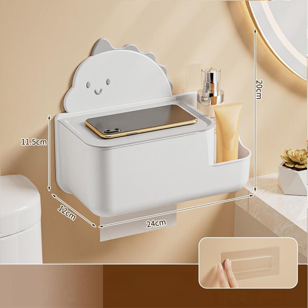 Carton Dinosaur Waterproof Toilet Tissue Box Rustproof Multi Function Storage Case Wall Mounted No Punching Paper Rack Home Use