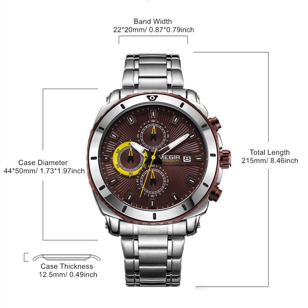 Megir Top Brand Luxury Men Quartz Watch with Stainless Steel Band Chronograph Business Wrist Watches Men Clock Relogio Masculino
