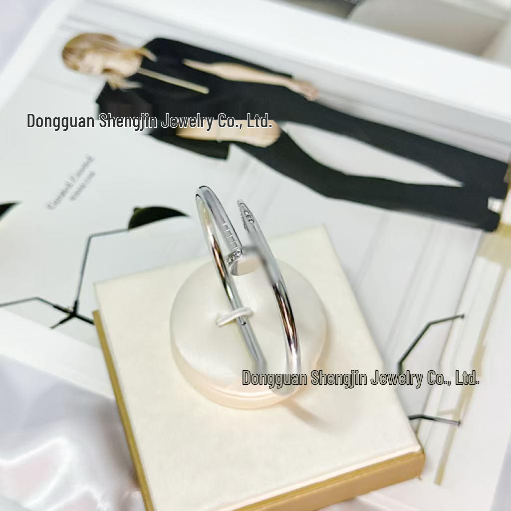 Trendy European & American Fashion Stainless Steel Nail Bracelet - Luxurious Titanium Steel, Fade-Resistant, Open Bangle Design