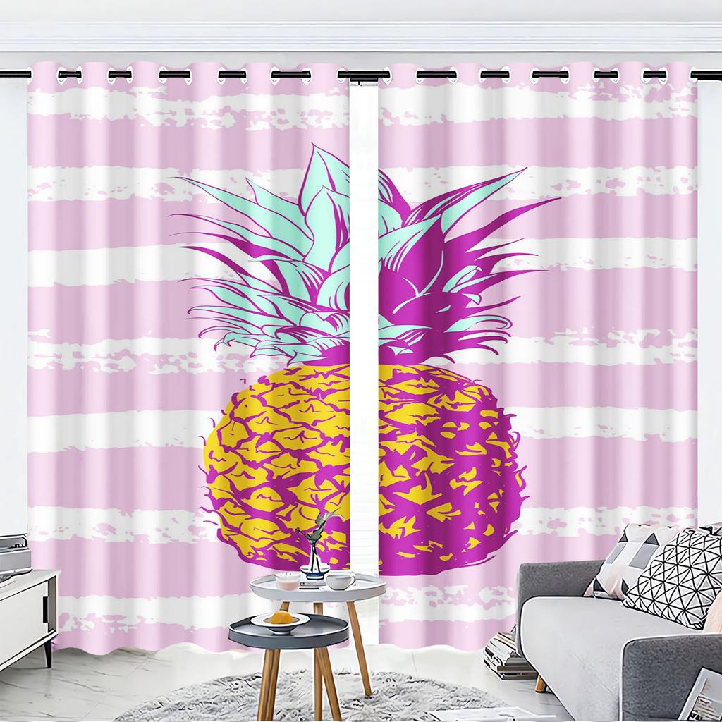 Pineapple Cartoon Cute Fruit Print Home Style Decoration Polyester Window Children Bedroom Living Room Curtain With Darkening Perfect For Great